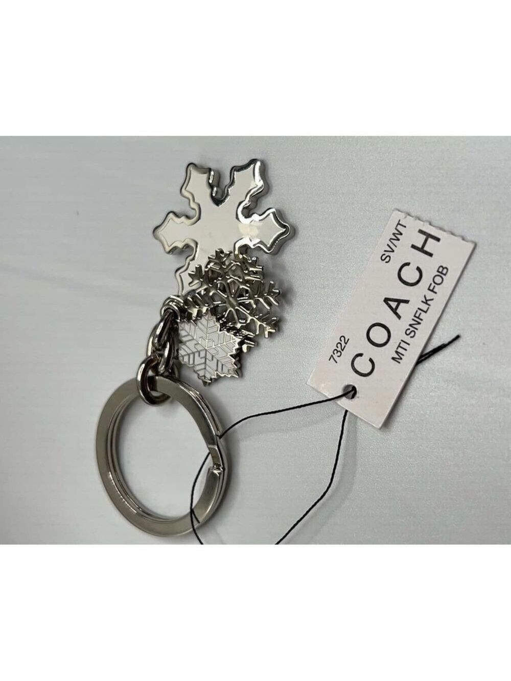 COACH White 3 snowflake Purse Charm Key Chain / Fob Silver White - Picture 7 of 8